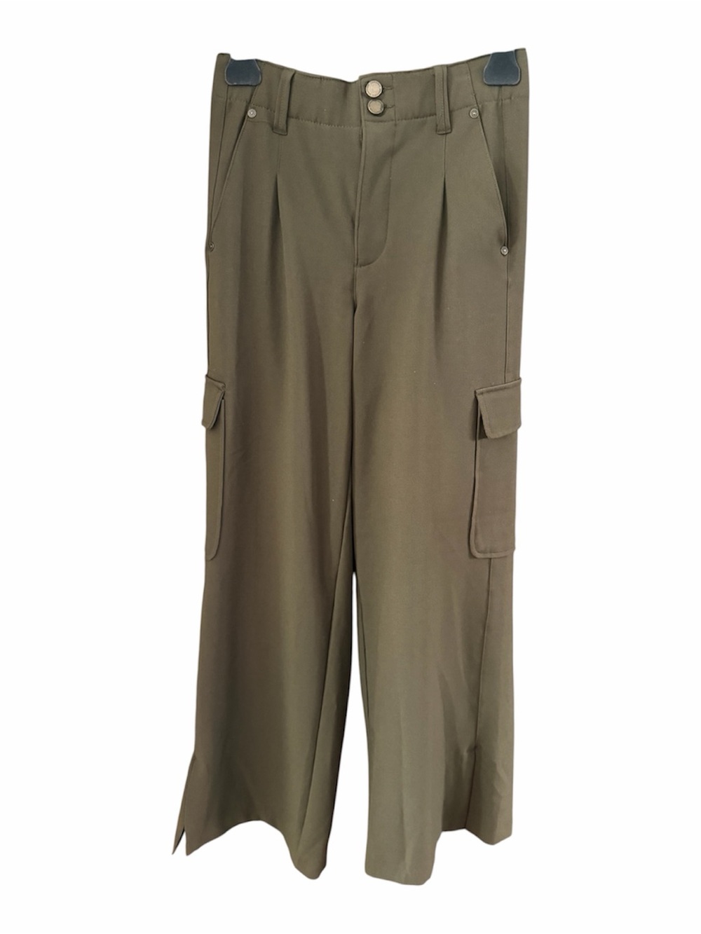 Democracy High-waisted Pleated Wide-leg Cargo Pants in an olive/army Green 4